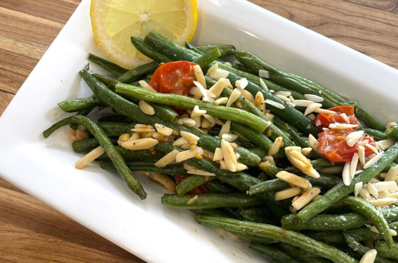 Roasted Green Bean Almandine with Blistered Tomatoes