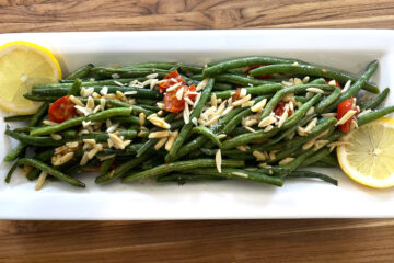 low carb green bean almandine with blistered tomatoes